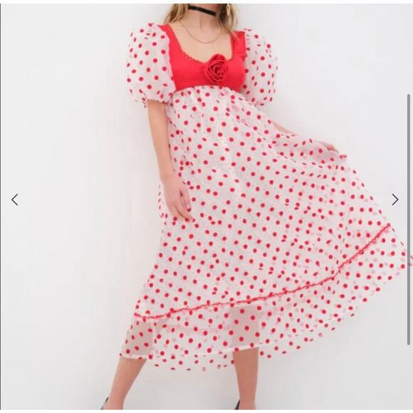 For Love & Lemons, Rhoda Dress, Red Polka Dot, Empire Waist, NWT, Womens Size S - Picture 1 of 9